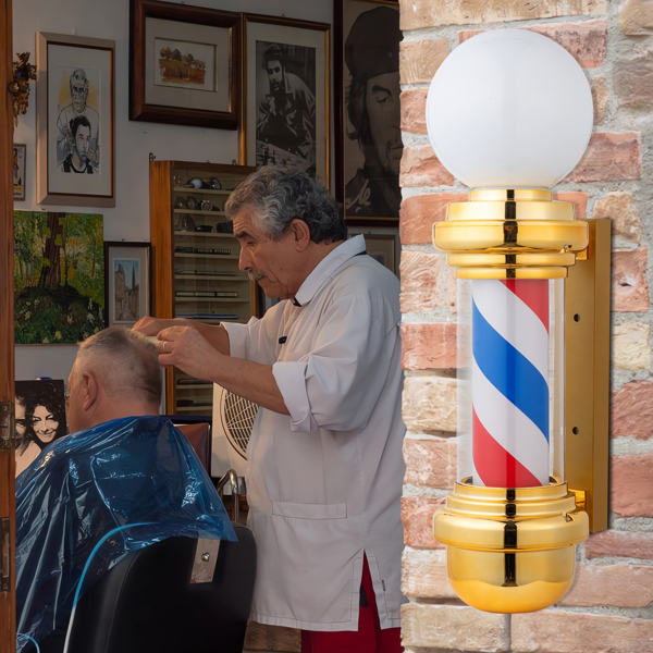 27" Barber Pole LED Light Golden,Classic Style Hair Salon Barber Shop Open Sign,Rotating Red White Blue LED Strips,IP44 Waterproof Save Energy 