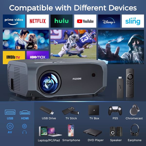 Projector with 5G WiFi and Bluetooth, 10000L Native 1080P Portable Outdoor Video Projector 4K Supported, Home Theater Movie Projector with Screen for Phone/PC/TV Stick/PS5（FBA仓发货，禁售亚马逊）