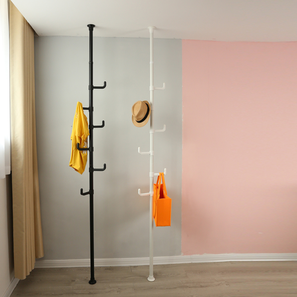 Adjustable Laundry Pole Clothes Drying Rack Coat Hanger DIY Floor to Ceiling Tension Rod Storage Organizer for Indoor, Balcony - White，clothes-hat rack