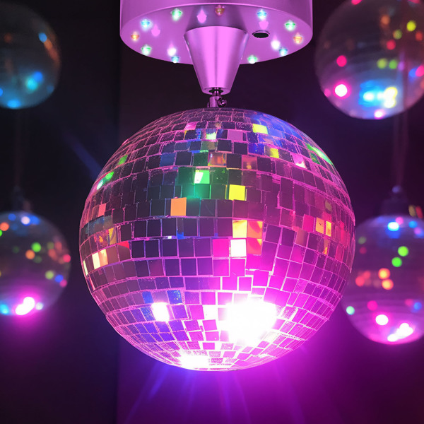 6 inch18 LED Mirror Ball with 4 Color Lights with Voice Control Rotating Motor Base Plug/Battery Powered Base ,for Home Party DJ Pub Club Holiday KTV（No shipping on weekends.）