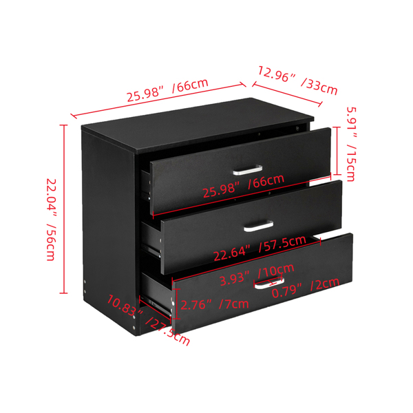 [FCH] Modern Simple 3-Drawer Table Nightstand Dresser Black