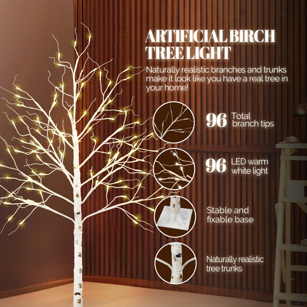 4ft Birch Tree Shape Plastic Material 48 Lights Warm Color 48 Branches Indoor Tree Lights White