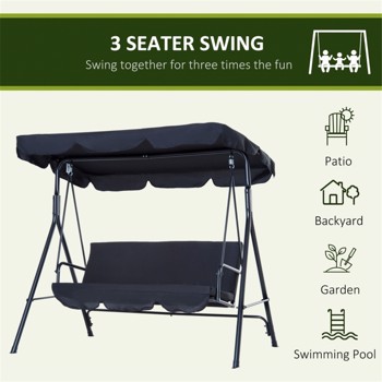 3-Seat Patio Swing Chair-Black 