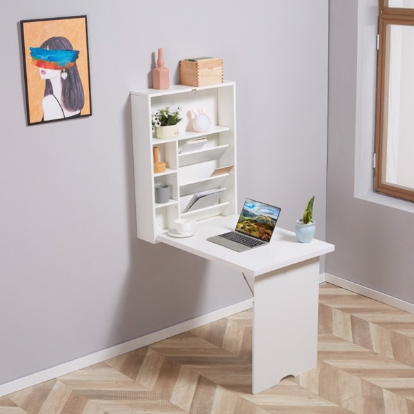 Wall Mount Desk Cabinet-White (Swiship-Ship)（Prohibited by WalMart）