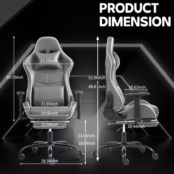  Ergonomic Gaming Chairs for Adults 400lb Big and Tall, Comfortable Computer Chair for Heavy People, Adjustable Lumbar Desk Office Chair with Footrest, Video Game Chairs （Gray）