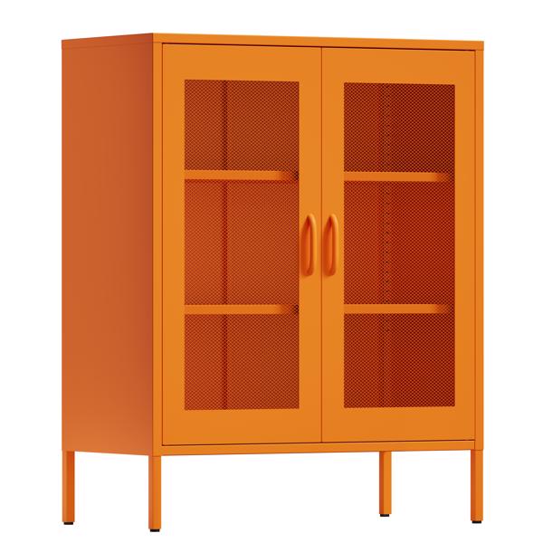 Metal Storage Cabinet with Mesh Doors, Steel Display Cabinets with Adjustable Shelves for Bathroom Home Office.Antique