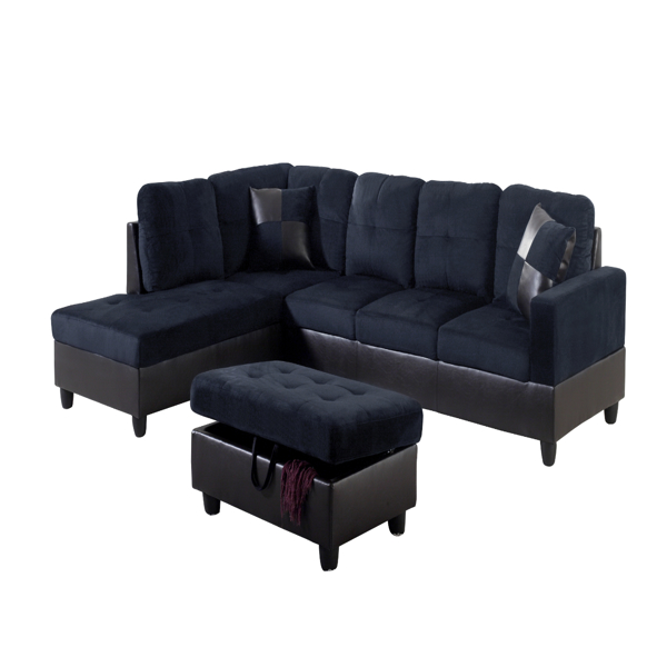 Dark Blue And Brown Color Lint And PVC 3-Piece Couch Living Room Sofa Set A