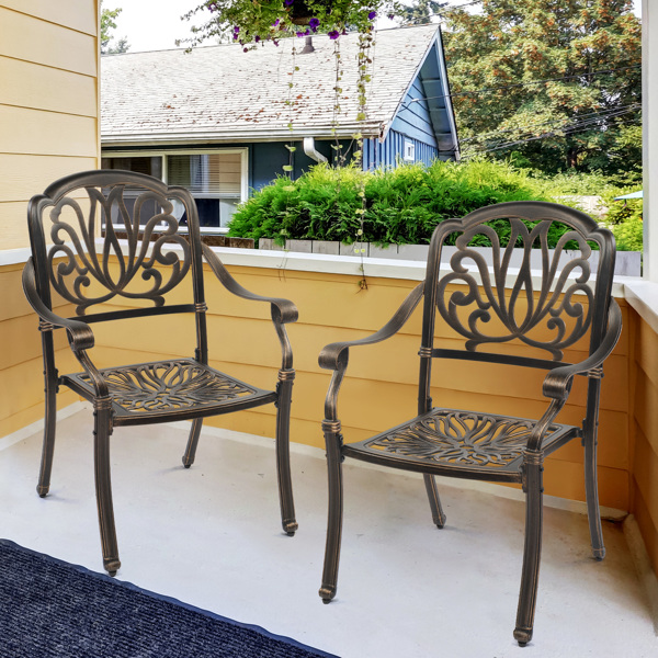 Set of 2 Cast Aluminum Patio Dining Chairs, Stackable Outdoor Bistro Chairs with Armrests for Balcony Backyard Garden Deck, Antique Bronze (Without Cushions)