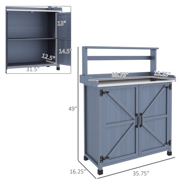 Potting Bench with Storage Cabinet-Gray (Swiship-Ship)（Prohibited by WalMart）