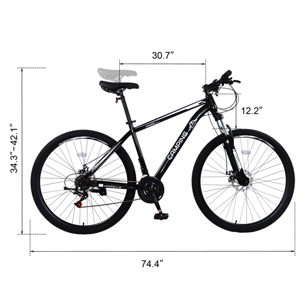 CamPingSurvivals 29in 21 Speed Load Bearing 150kg  High Carbon Steel Mountain Bike Black