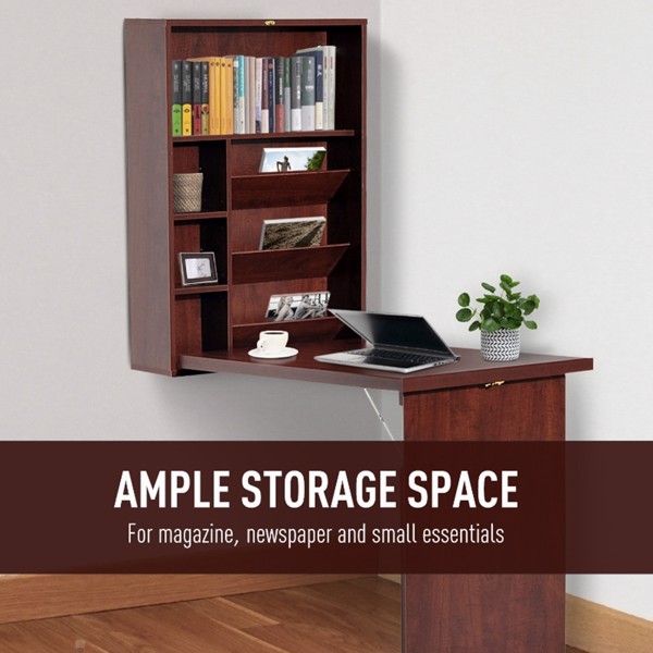 Wall Mount Desk Cabinet-Mahogany (Swiship-Ship)（Prohibited by WalMart）