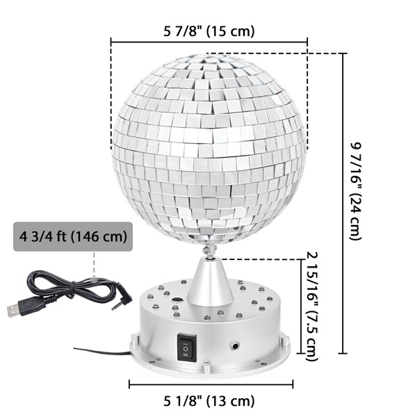 6 inch18 LED Mirror Ball with 4 Color Lights with Voice Control Rotating Motor Base Plug/Battery Powered Base ,for Home Party DJ Pub Club Holiday KTV（No shipping on weekends.）