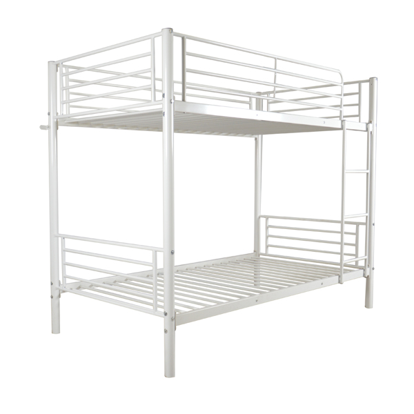 Twin Over Twin Bunk Bed for Kids Teens Adults, Heavy Duty Metal Bunk Bed with Ladder & Full-Length Guard Rail & Storage Space, White