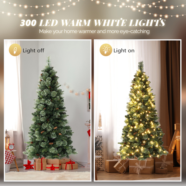 6ft Pencil Shape Automatic Tree Structure PE PVC Material 300 Lights Warm Color 9 Modes With Remote Control 600 Branches With Pine Needles Christmas Tree Green