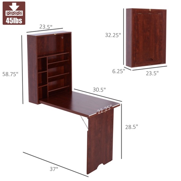 Wall Mount Desk Cabinet-Mahogany (Swiship-Ship)（Prohibited by WalMart）