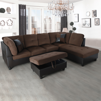 Brown Lint And PVC 3-Piece Couch Living Room Sofa Set B