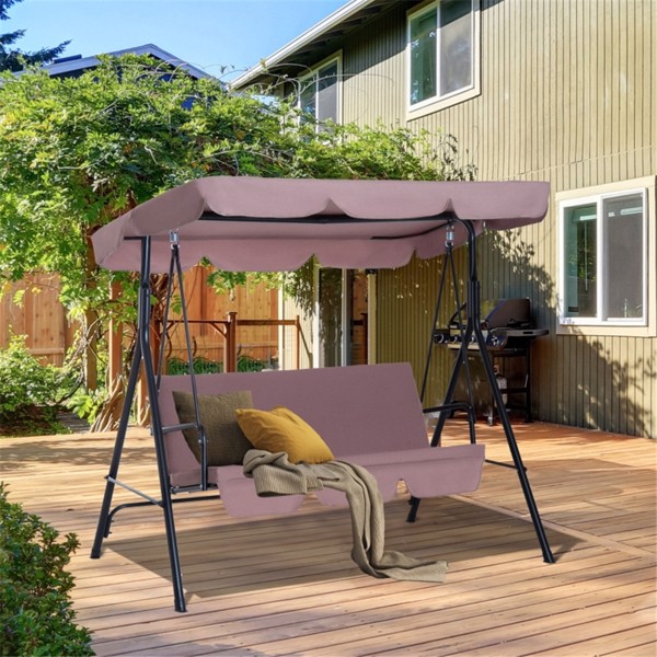 3-Seat Patio Swing Chair-Brown