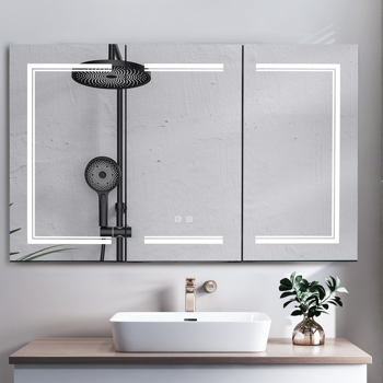 [FCH] LED Bathroom Wall Cabinet, 3 Door Bathroom Mirror Cabinet, white