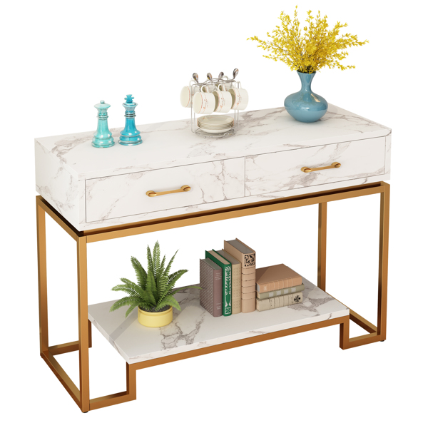 Console Table with 2 Drawers, Sofa Table Narrow Long with Storage Shelves for Living Room