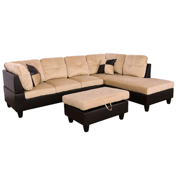 Beige and Brown Color Lint And PVC 3-Piece Couch Living Room Sofa Set B
