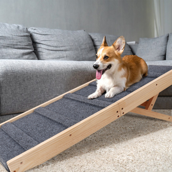 Dog Ramp, 32.6\\" Long and 11.8\\" Wide Wooden Folding Portable Pet Ramp, Adjustable from 10\\" to 19\\" with Non-Slip Traction Mat, Dog Ramps for Car, Bed, Couch, Rated for 30 LBS(Light Grey)
