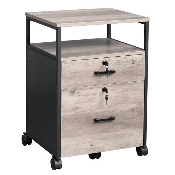 [FCH] Wooden File Cabinet, 2 Drawers 1 Shelf Bookcase, Wood&Black