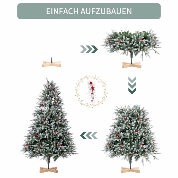Artificial Christmas Tree 210 cm Densely Filled Branches Premium PE/PVC Christmas Tree with Pine Cones and Red Berries, Wooden Stand
