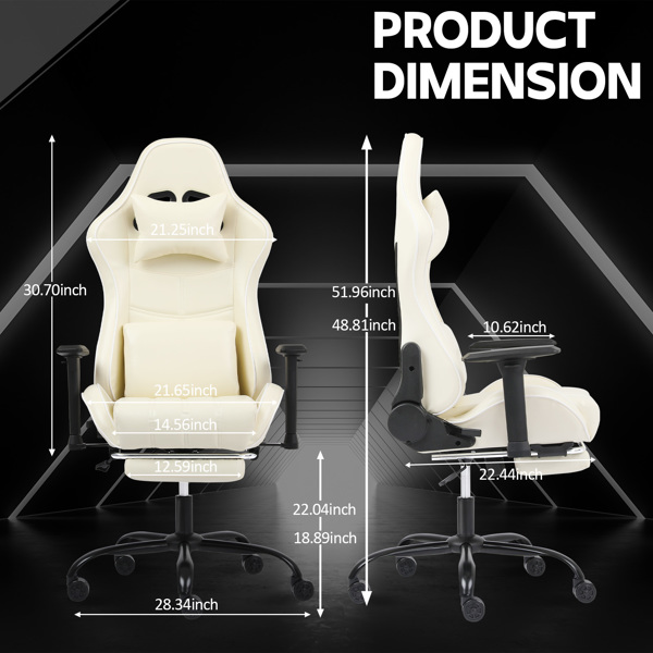  Ergonomic Gaming Chairs for Adults 400lb Big and Tall, Comfortable Computer Chair for Heavy People, Adjustable Lumbar Desk Office Chair with Footrest, Video Game Chairs （White）