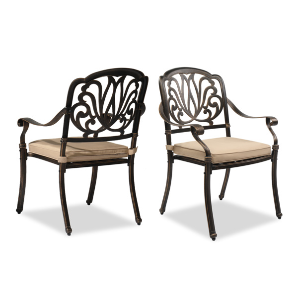 Set of 2 Cast Aluminum Patio Dining Chairs with Cushions, Stackable Outdoor Bistro Chairs for Balcony Backyard Garden Deck, Antique Bronze