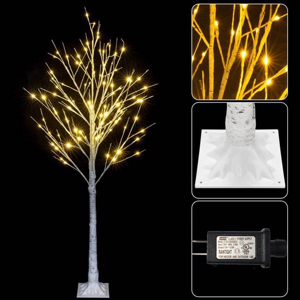6ft Birch Tree Shape Plastic Material 96 Lights Warm Color 96 Branches Indoor Tree Lights White--Substitution code:09052750
