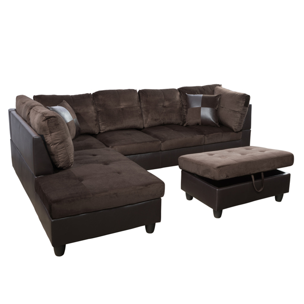 Brown Lint And PVC 3-Piece Couch Living Room Sofa Set A