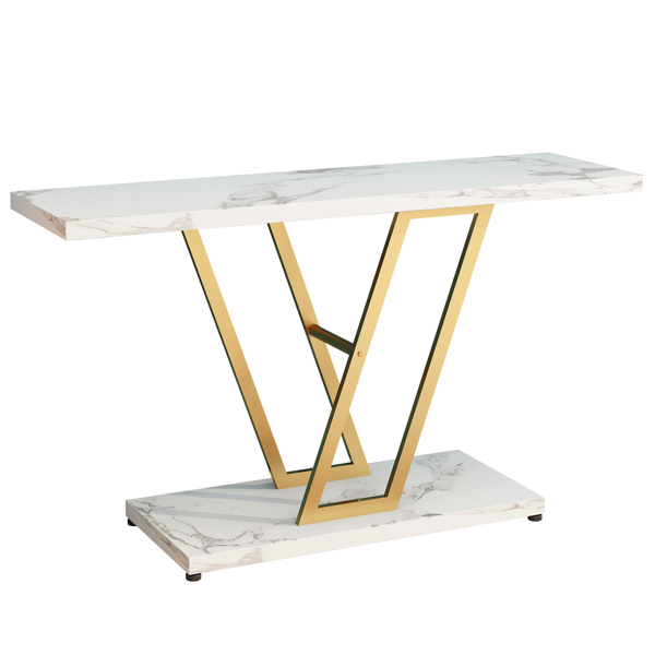 Console Table, Industrial Hallway Table for Entryway, 42 Inch Entryway Tables Narrow Sofa Table for Living Room, Stable Metal Frame & Easy Assemble,Gold/White Color