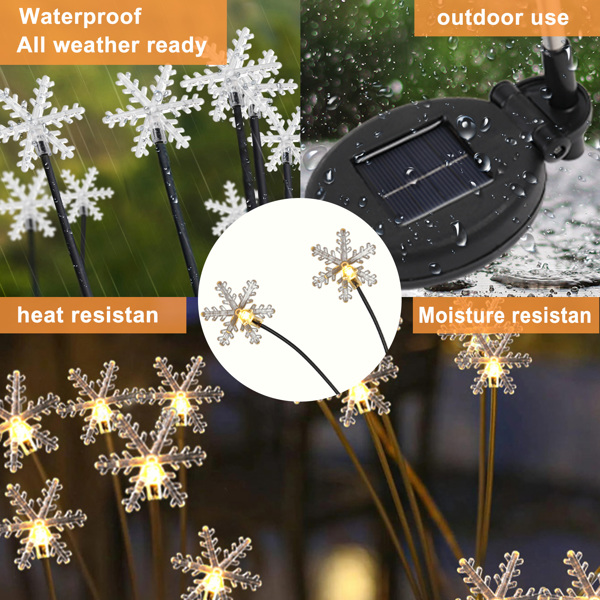 8 Pack Solar Swaying Garden Lights with Snowflakes, Solar Landscape Pathway Stake lights, Outdoor Christmas Lights Decor, Warm White
