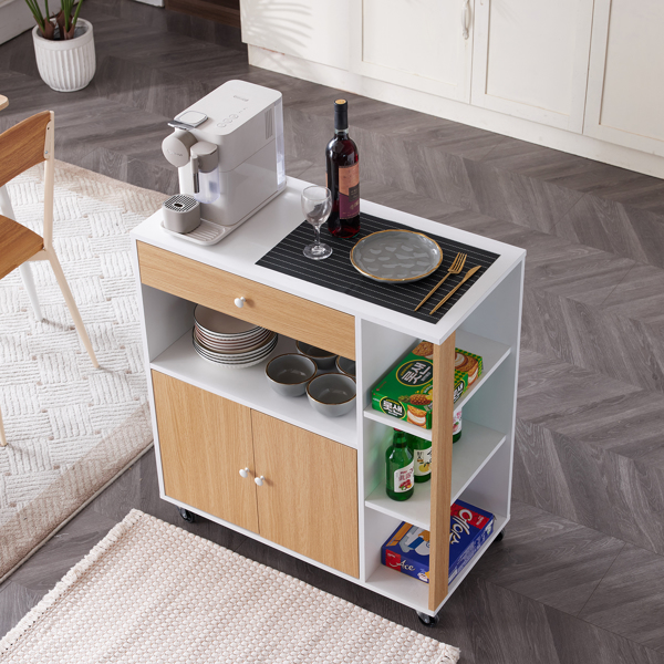 Kitchen Island Cart with 5 Shelves 1 Drawer, Rolling Kitchen Storage, Mobile Island on Wheels, White & Wood