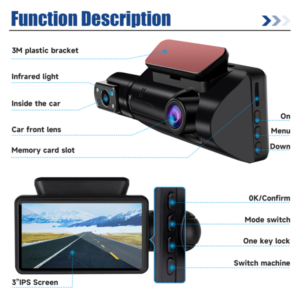 1080P Dual Lens Car DVR Dash Cam Video Recorder G-Sensor Front and Rear Camera