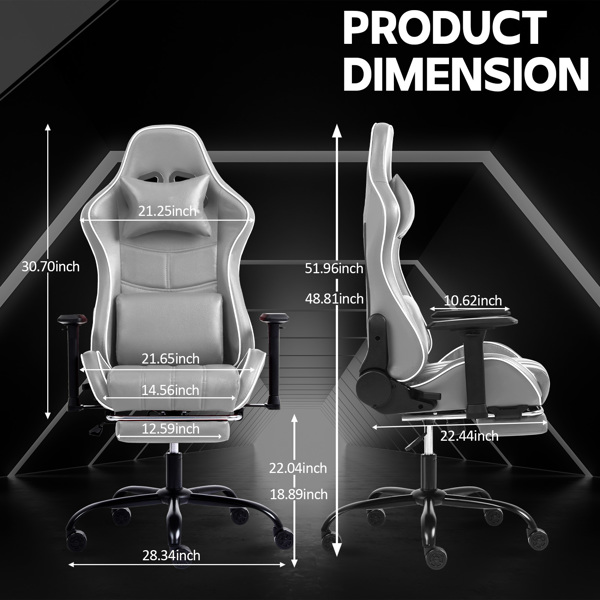  Ergonomic Gaming Chairs for Adults 400lb Big and Tall, Comfortable Computer Chair for Heavy People, Adjustable Lumbar Desk Office Chair with Footrest, Video Game Chairs (Light Gray）