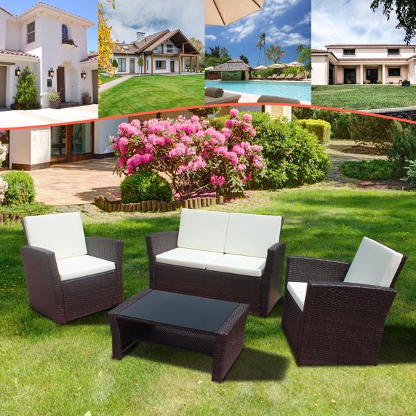 4Pcs Outdoor Rattan PE Wicker Patio Furniture Set Sectional Sofa Chair Table New