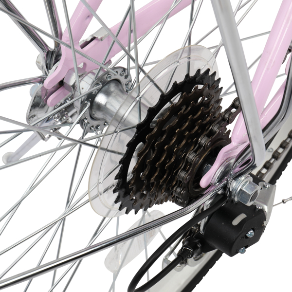 26in 150kg High Carbon Steel V Brake 7 Speed ​​Commuter Bike Pink