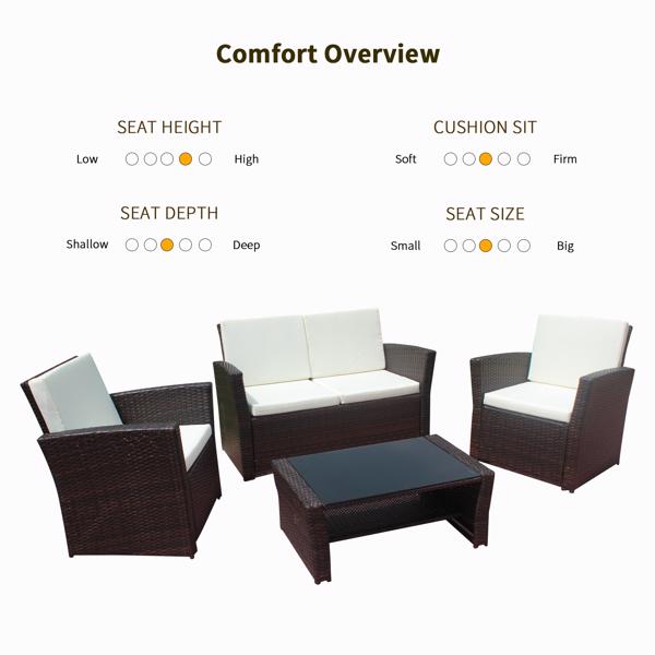 4Pcs Outdoor Rattan PE Wicker Patio Furniture Set Sectional Sofa Chair Table New