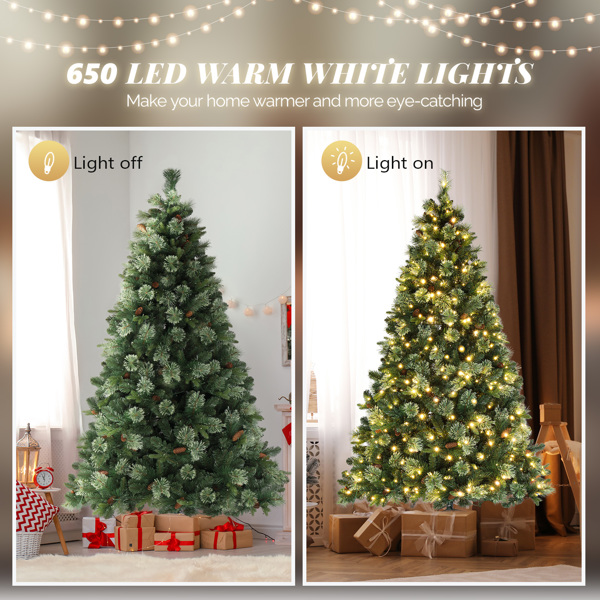 7ft Automatic Tree Structure PE PVC Material 650 Lights Warm Color 9 Modes With Remote Control 1200 Branches With Pine Needles Christmas Tree Green