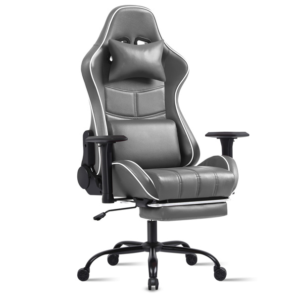  Ergonomic Gaming Chairs for Adults 400lb Big and Tall, Comfortable Computer Chair for Heavy People, Adjustable Lumbar Desk Office Chair with Footrest, Video Game Chairs （Gray）