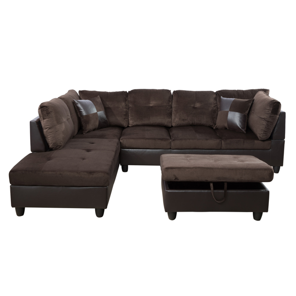 Brown Lint And PVC 3-Piece Couch Living Room Sofa Set A