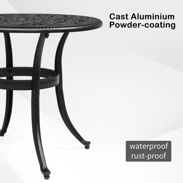 Phoenix Cast Aluminum Round Table, Patio End Table Side Table, Cast Aluminum Cocktail Table, Outdoor Bar Table, Black