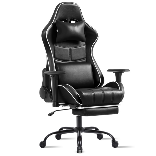  Ergonomic Gaming Chairs for Adults 400lb Big and Tall, Comfortable Computer Chair for Heavy People, Adjustable Lumbar Desk Office Chair with Footrest, Video Game Chairs （Black）