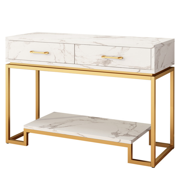 Console Table with 2 Drawers, Sofa Table Narrow Long with Storage Shelves for Living Room