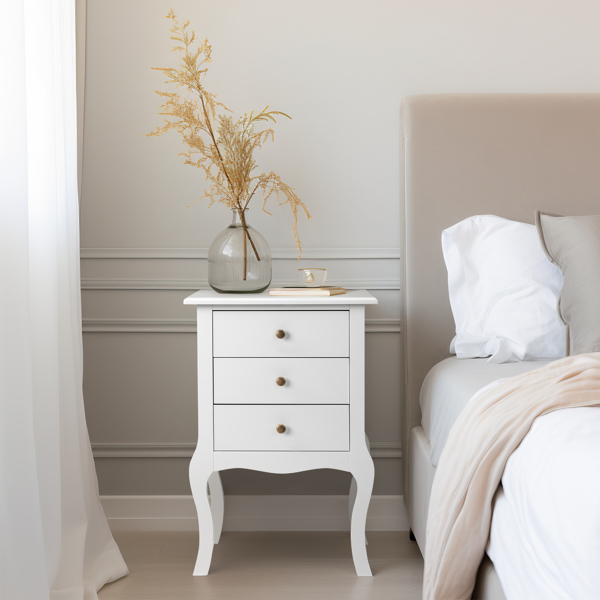 European Bedside Table-Three Pumps White