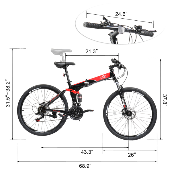 26in High Carbon Steel 100kg 21 Speed Land Rover Shimano TX30 Folding Mountain Bike Black