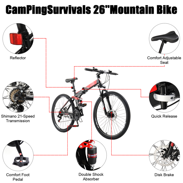 26in High Carbon Steel 100kg 21 Speed Land Rover Shimano TX30 Folding Mountain Bike Black