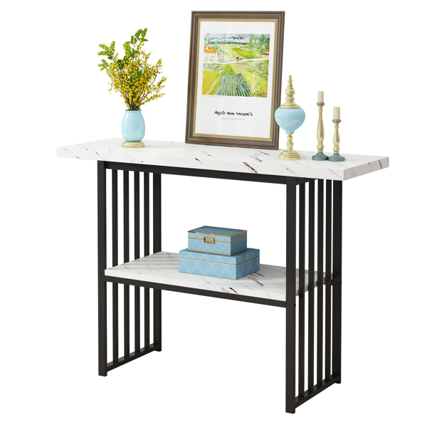 Entryway Table, Modern 42-Inch Console/Accent Table with Geometric Metal Legs, Faux Marble Narrow Wood Sofa,Foyer Table for Entrance, Living Room (Black & White)