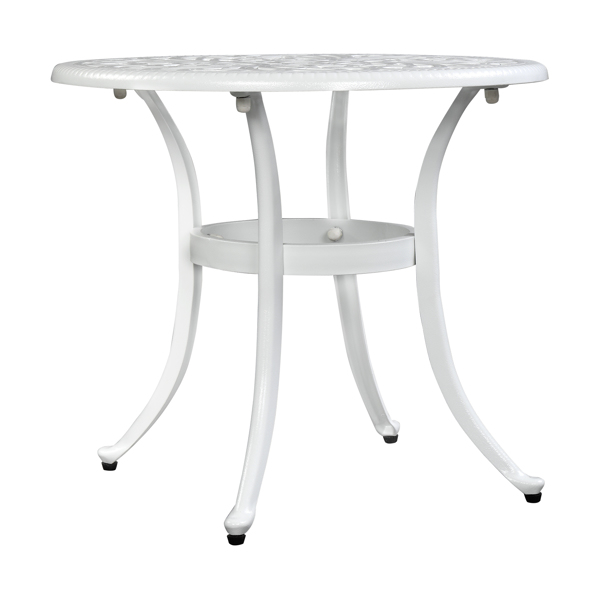 Phoenix Cast Aluminum Round Table, Patio End Table Side Table, Cast Aluminum Cocktail Table, Outdoor Bar Table, White
